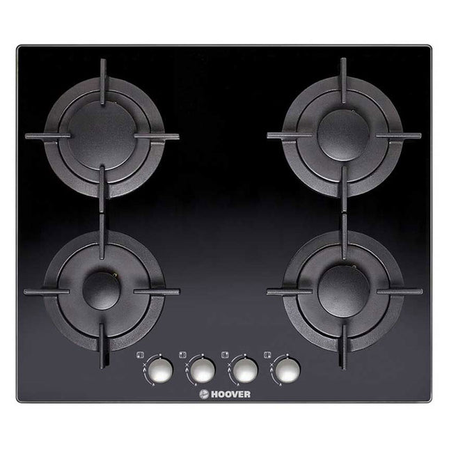 بوتاجاز مسطح بلت إن هوفر 4 شعلة غاز 60 × 60 سم HGV64SCB - أسود زجاجي