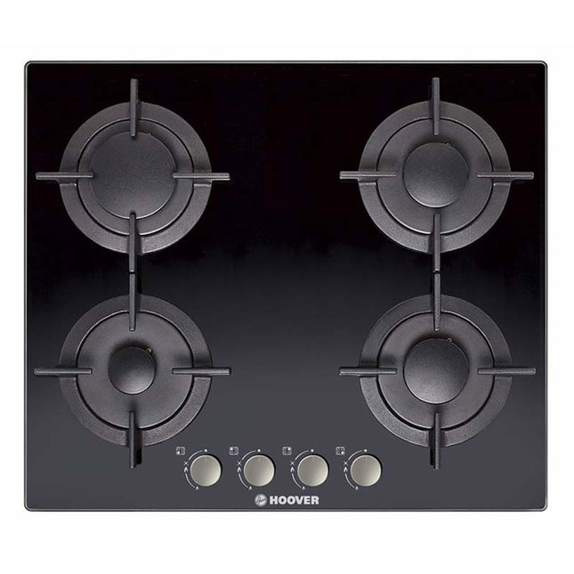 بوتاجاز مسطح بلت إن هوفر 4 شعلة غاز 60 × 60 سم HGV64SMCB - أسود زجاجي