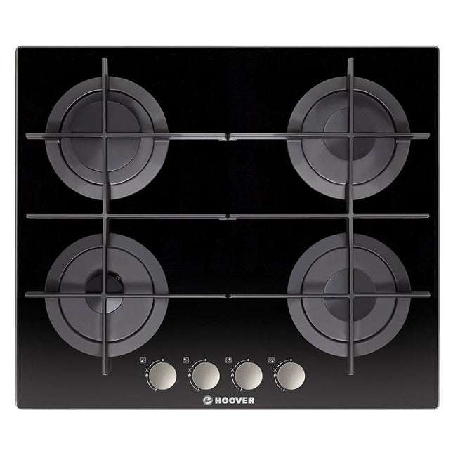 بوتاجاز مسطح بلت إن هوفر 4 شعلة غاز 60 × 60 سم HGV64SMTCGB - أسود زجاجي