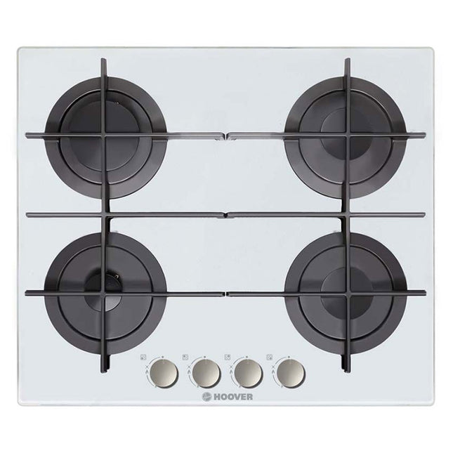 بوتاجاز مسطح بلت إن هوفر 4 شعلة غاز 60 × 60 سم HGV64SMTCGW - أبيض زجاجي