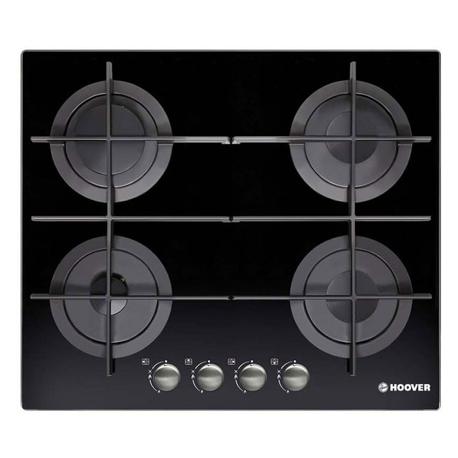 بوتاجاز مسطح بلت إن هوفر 4 شعلة غاز 60 × 60 سم HGV64STCGB - أسود زجاجي