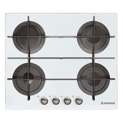 بوتاجاز مسطح بلت إن هوفر 4 شعلة غاز 60 × 60 سم HGV64STCGW - أبيض زجاجي