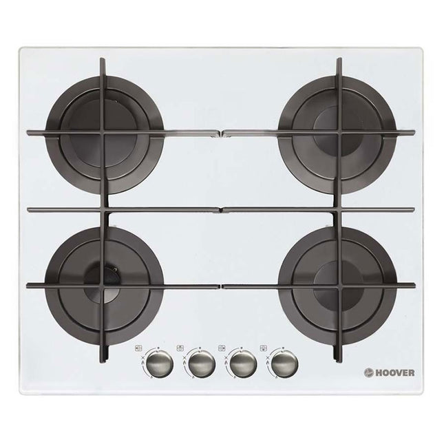 بوتاجاز مسطح بلت إن هوفر 4 شعلة غاز 60 × 60 سم HGV64STCGW - أبيض زجاجي