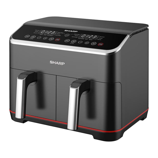 قلاية هوائية شارب طهي مزدوج شاشة لمس إلكترونية 8 لتر 1800 وات KF-DF80RT-EK2 - ستانلس