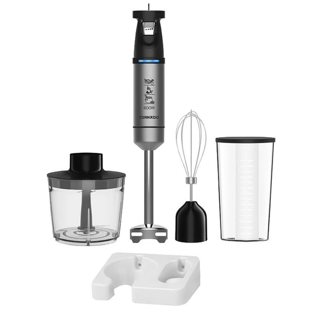 خلاط يدوي تورنيدو 600 وات مع كبة و مضرب بيض THB-600W - أسود